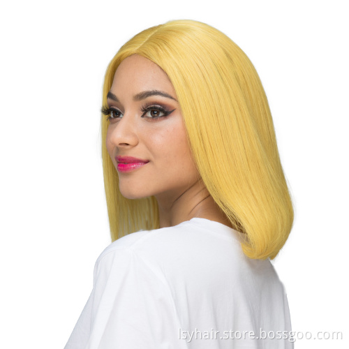 Lsy Hair Ginger Royal Yellow Color Human Hair Bob Wigs, Glueless Straight Short Lace Front Virgin Human Hair Wigs For Sale